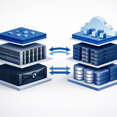 Hybrid infrastructure architecture with Cisco UCS compute, Pure Storage FlashArray, Nutanix AHV virtualization, and AWS cloud continuity for backup and disaster recovery.