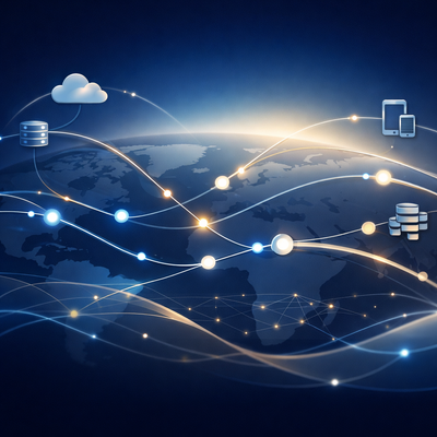 Modern digital experience monitoring visualization showcasing intricate user journeys and synthetic transactions